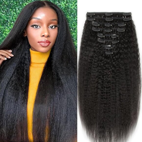 Other - Kinky Straight Clip in Hair Extensions Real Human Hair 18 Inch Kinky Clip ins fo